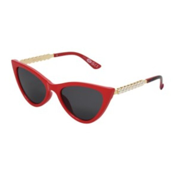 Betsey Johnson Spice of Life Cat Eye Faux Pearl Arms Red Sunnies Sunglasses NWT - Picture 10 of 12